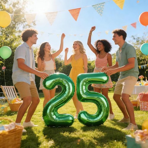 Happy 25th Birthday Decorations | 40-Inch Dark Green Foil Balloon Numbers for Women - Perfect for Parties & Anniversaries