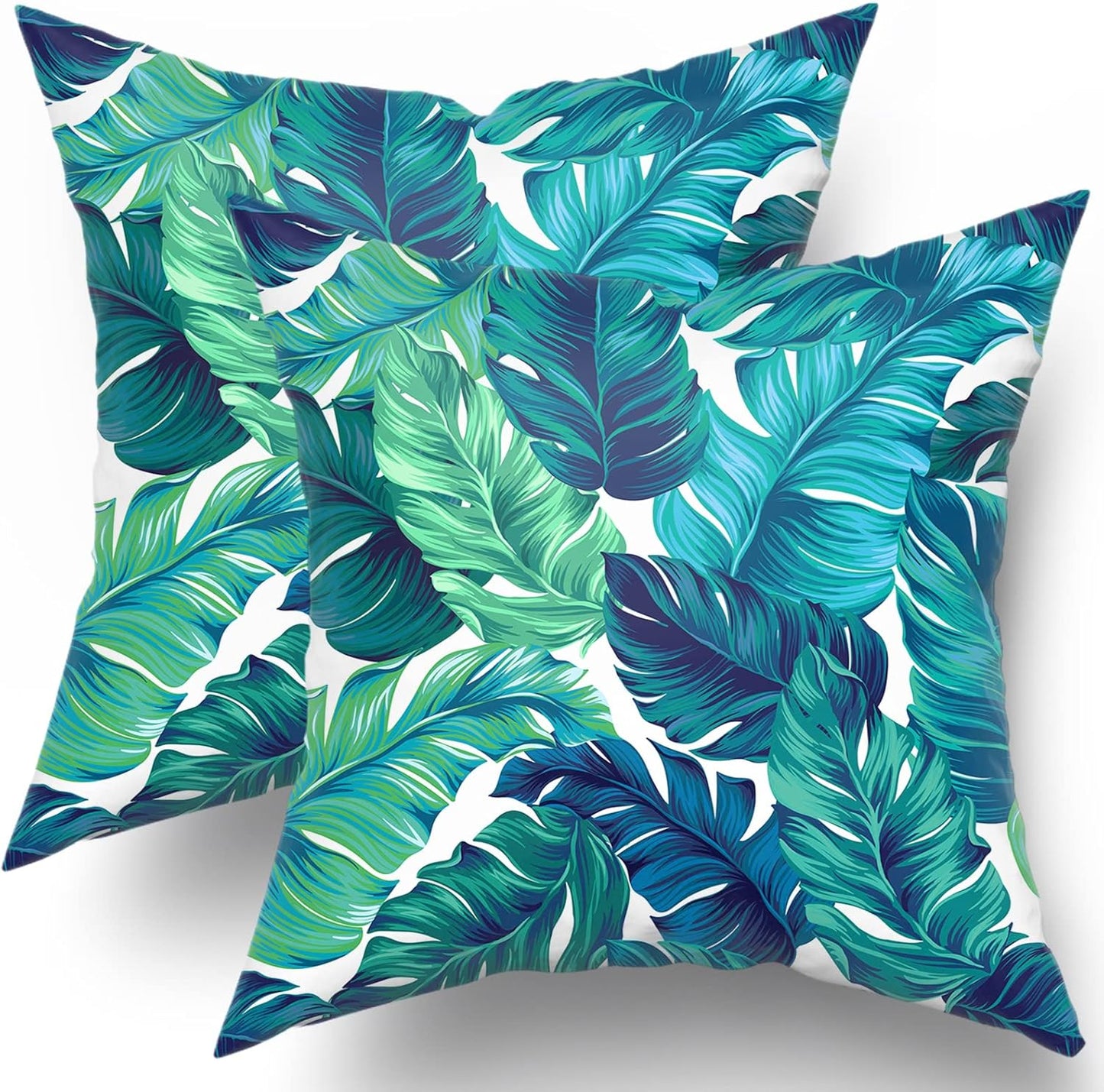 Sweetshow Tropical Leaves Pillow Covers - Set of 2 Green Palm Leaf 12x12 Inch Soft Cotton Cushion Covers for Home Decor