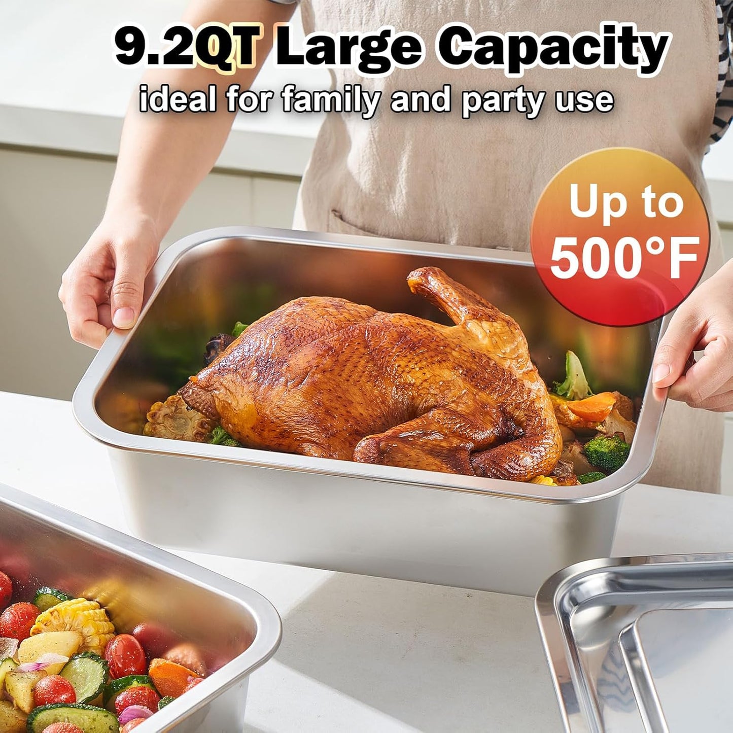 Skiennix 4-Piece Extra Deep Lasagna Pan Set - 11.6x15.6 Inch Nonstick Stainless Steel | 9.2QT Capacity