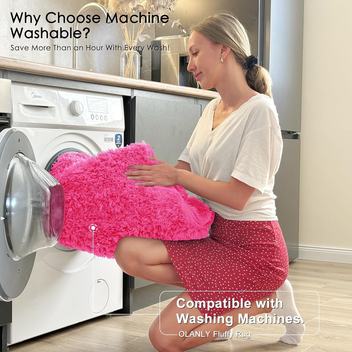 OLANLY Large 5x7 Machine Washable Area Rug - Soft Fluffy Shaggy Carpet for Kids & Home Decor | Hot Pink