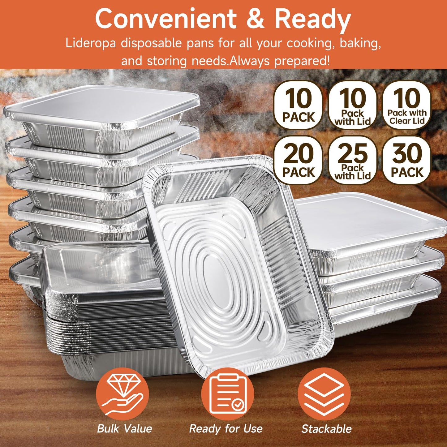 Lideropa Disposable Aluminum Foil Pans with Lids 9x13-25 Pack Aluminum Foil Pans, Heavy Duty Aluminum Baking Pans for Holiday Cooking, Christmas, Thanksgiving, Parties, Meal Prep & Storage