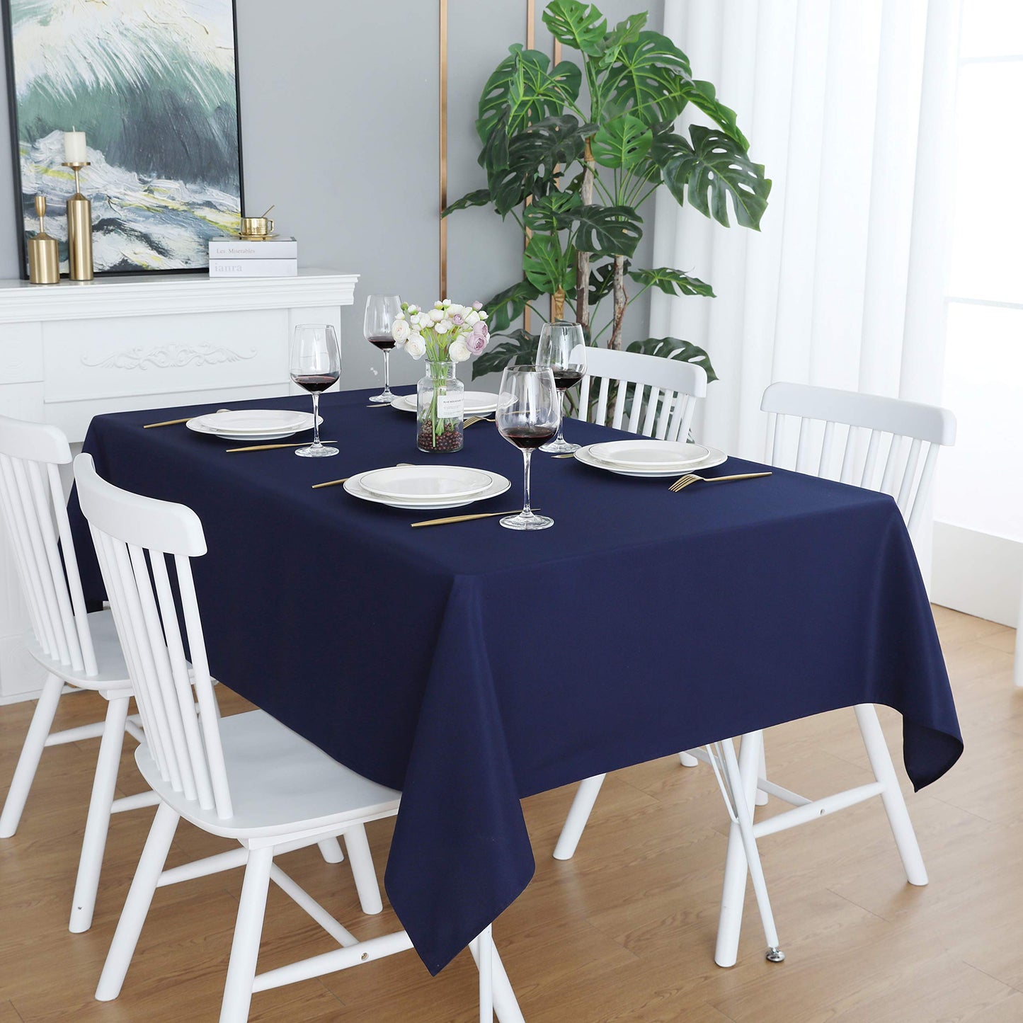 Navy Blue Rectangle Tablecloth Heavy Duty Wrinkle Free Polyester Table Cloths Waterproof, Washable, Spillproof and Oilproof Table Cover for Party, Banquet, Indoor & Outdoor-Square/Oblong 60 x 60 inch