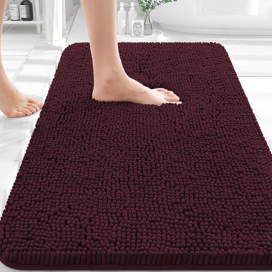 OLANLY Bathroom Rugs - Extra Soft Chenille Bath Mats with Rubber Backing | 36x24, Quick Dry, Black Cherry