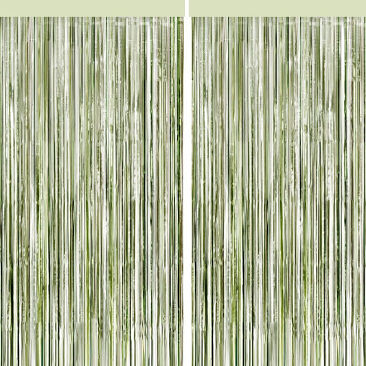 4 Packs Sage Green Foil Fringe Curtain, Light Green Glitter Metallic Tinsel Backdrop for Boho Birthday Wedding Bridal Baby Shower Engagement Martini Party Decorations Supplies