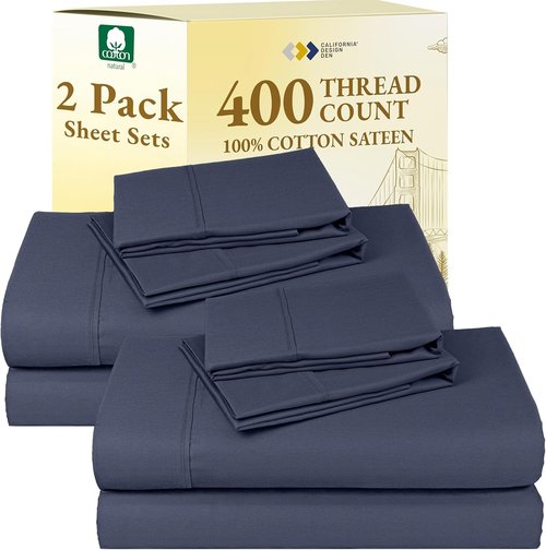 California Design Den Queen Sheet Sets - 400 Thread Count 100% Cotton Sateen - Soft, Breathable Indigo Dusty Blue