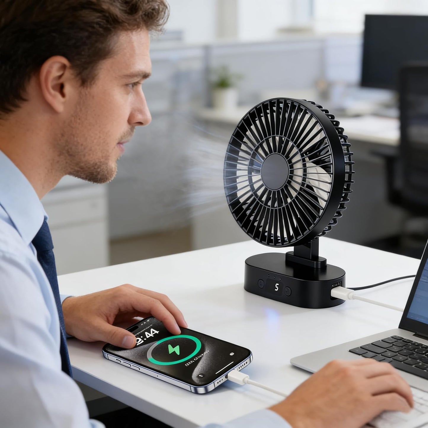 Skiennix USB Mini Desk Fan - 6-Inch Quiet Operation, 5-Speed Adjustable, Digital Display & 90-Degree Rotation | Black