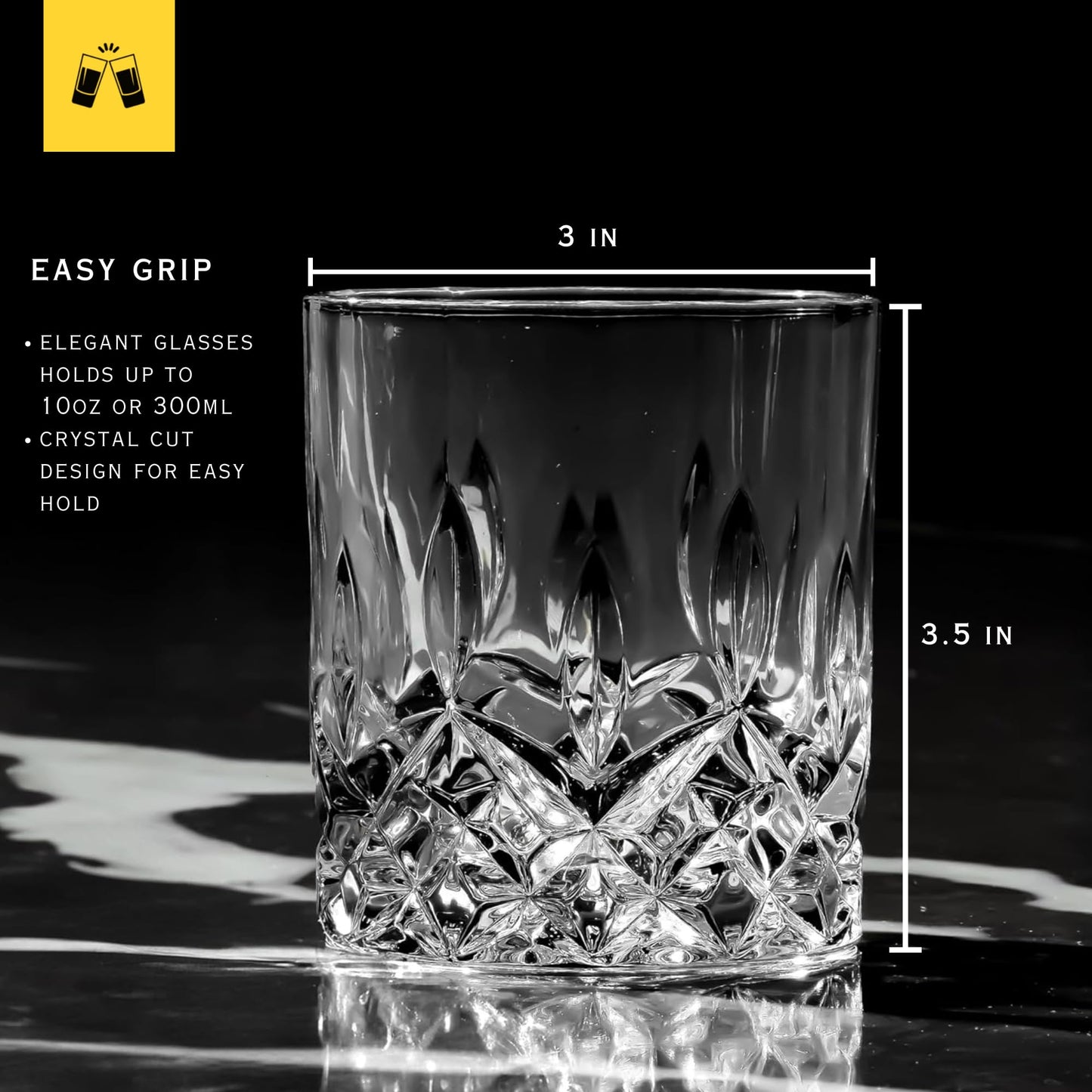 LEMONSODA Crystal Cut Old Fashioned Whiskey Glasses Set of 2, 4, 6-10oz Ultra-Clear Premium Lead-Free Rocks Glass Tumbler For Drinking Bourbon, Scotch, Cognac, Cocktails (Set of 12)