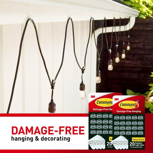 Command Outdoor Light Clips - 40 Clear Clips & 48 Weather-Resistant Strips for Damage-Free Hanging