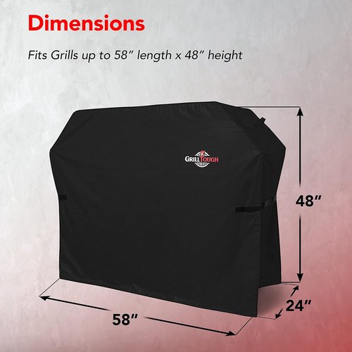 GrillTough Heavy Duty BBQ Grill Cover - Waterproof & Weather Resistant | 58 Inch Black Gas Grill Cover for Weber & Charbroil