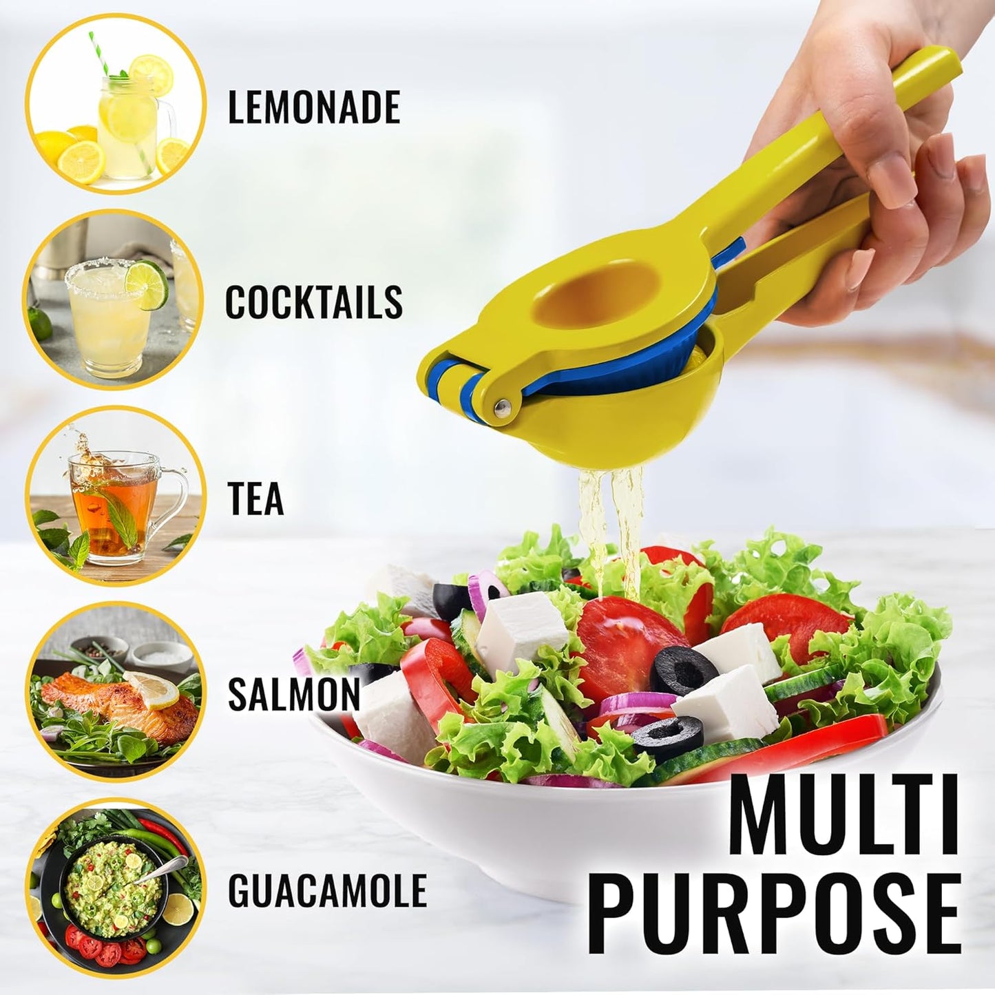 Zulay 2-In-1 Lemon Squeezer - Sturdy Manual Juicer for Maximum Juice Extraction | Easy to Clean - Gold/Blue