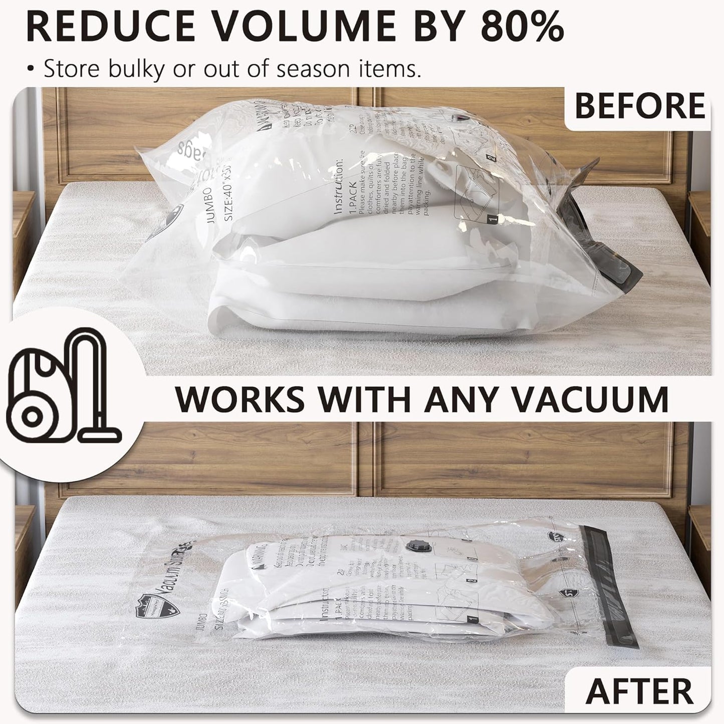 Skiennix Vacuum Storage Bags - Jumbo Compression Packing Seal Bags for Clothing & Bedding | 14 Pack