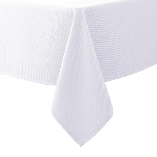 Biscaynebay Textured Fabric Tablecloths 52x70 Inches Rectangular, White Water Resistant Tablecloths for Dining, Kitchen, Wedding and Parties etc. Machine Washable