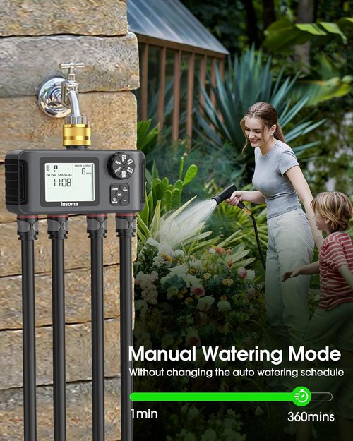 Insoma 4 Zones Sprinkler Timer - Brass Inlet Water Timer for Garden Hose | Auto/Manual/Rain Delay Modes