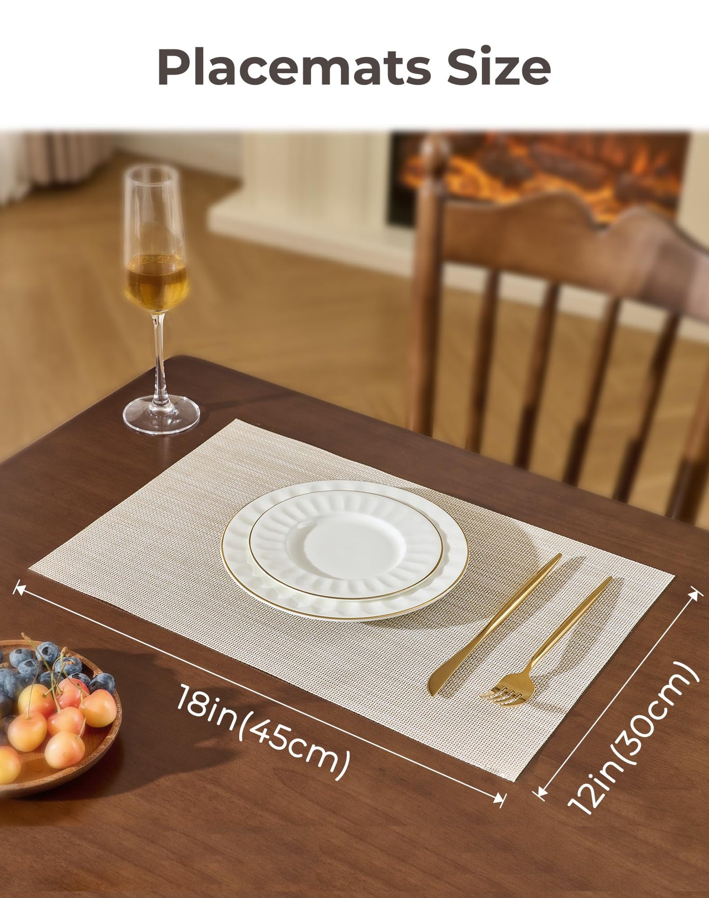 Leetaltree Beige White Placemats Set of 24 - Heat Resistant Non-Slip Place mats for Dining Table, Washable Durable PVC Vinyl Woven Table Mats(Beige White, 24)
