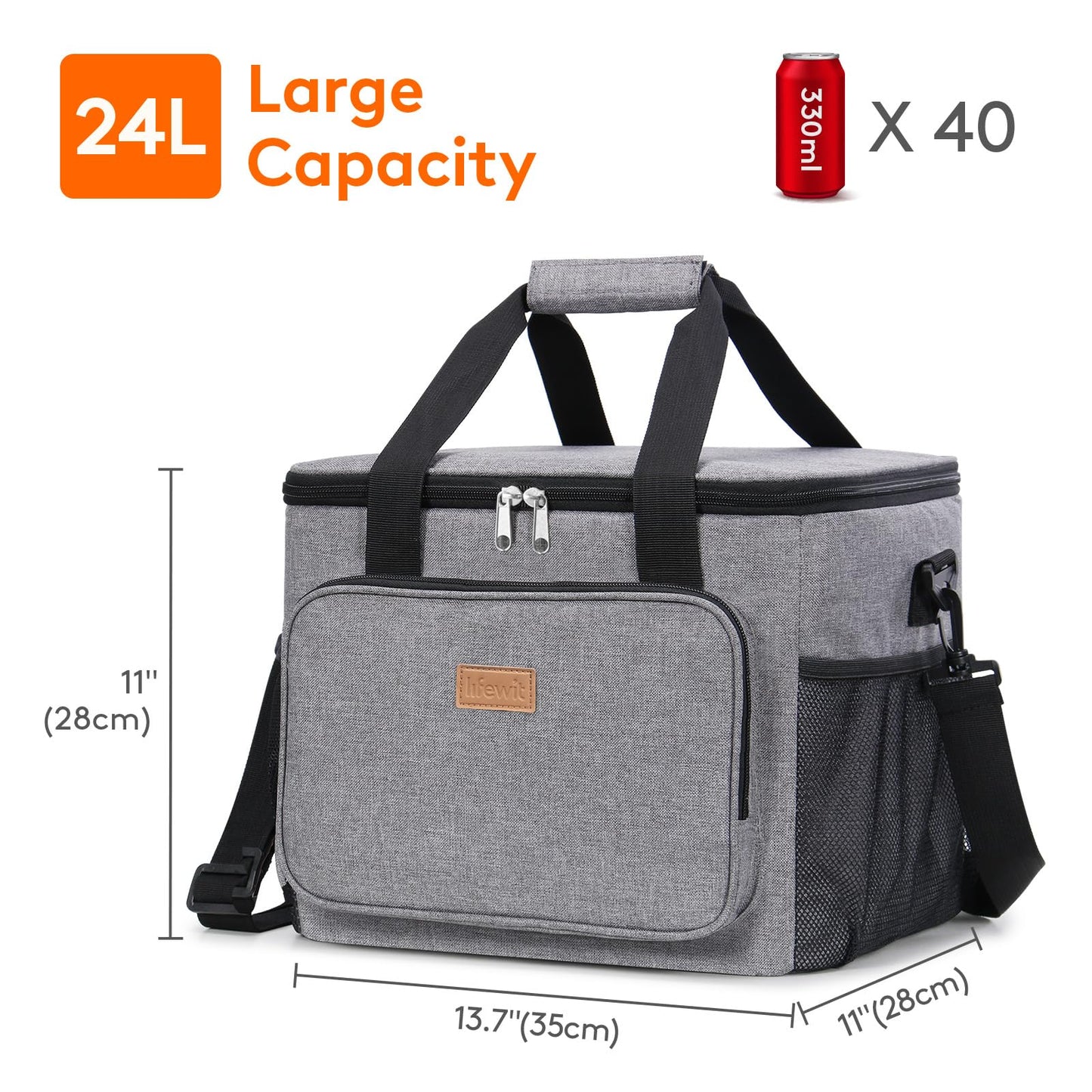 Lifewit Large Lunch Bag, Insulated Lunch Box, Soft Cooler Cooling Tote for Adult Men Women, Gray 40-Can (24L)