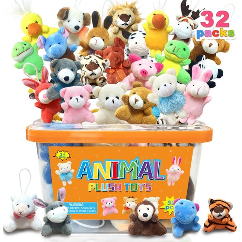 EDZTUN 32Pcs Mini Plush Animals Toy Set Assortment Easter Christmas Bulk Stuffed Keychain Party Favors for Kids Small Animals Decorations Toys Carnival Prizes Birthday Goodie Bag Fillers