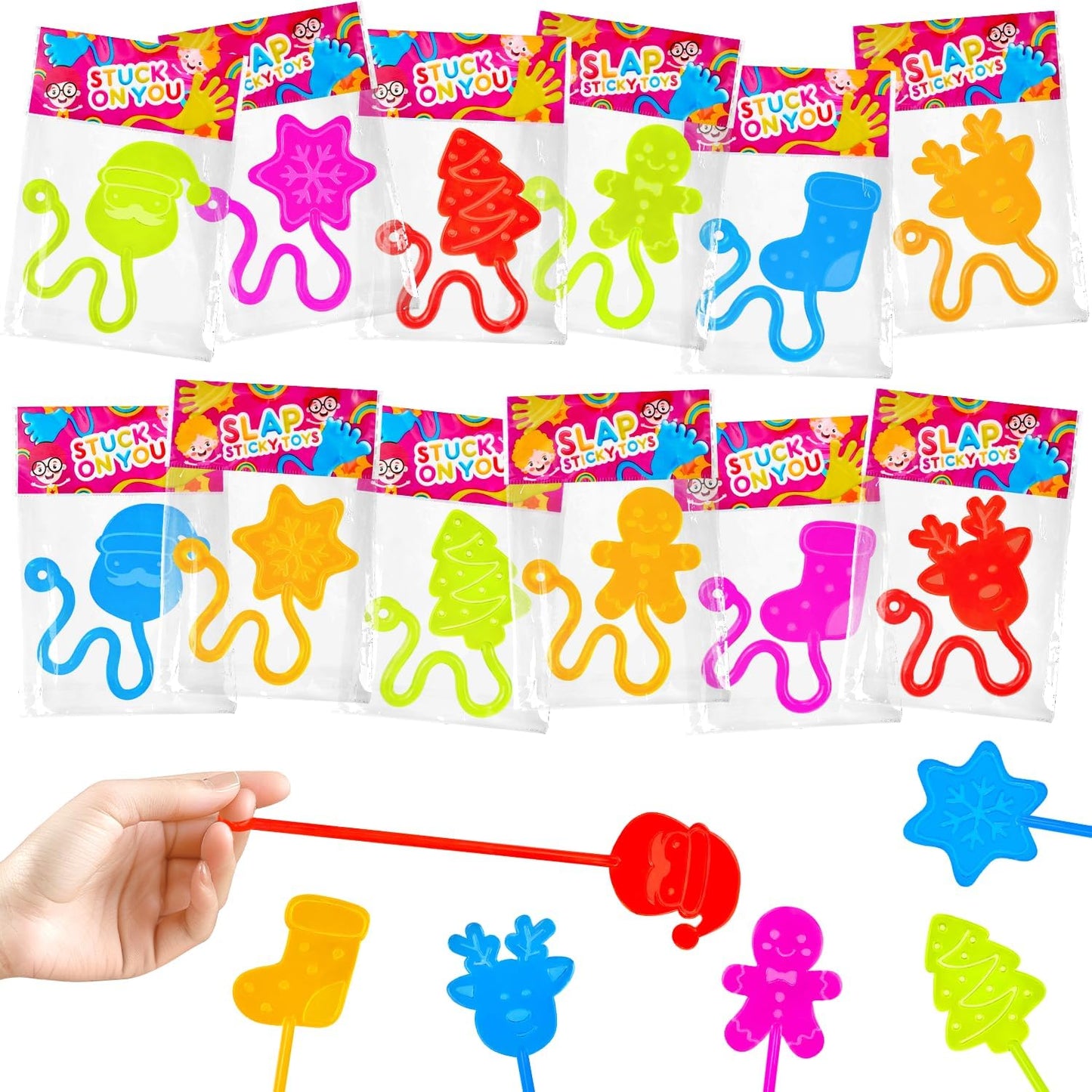 Skiennix Christmas Stocking Stuffers - 36 PCS Holiday Sticky Hands Party Favors for Kids | Non-Candy Treats
