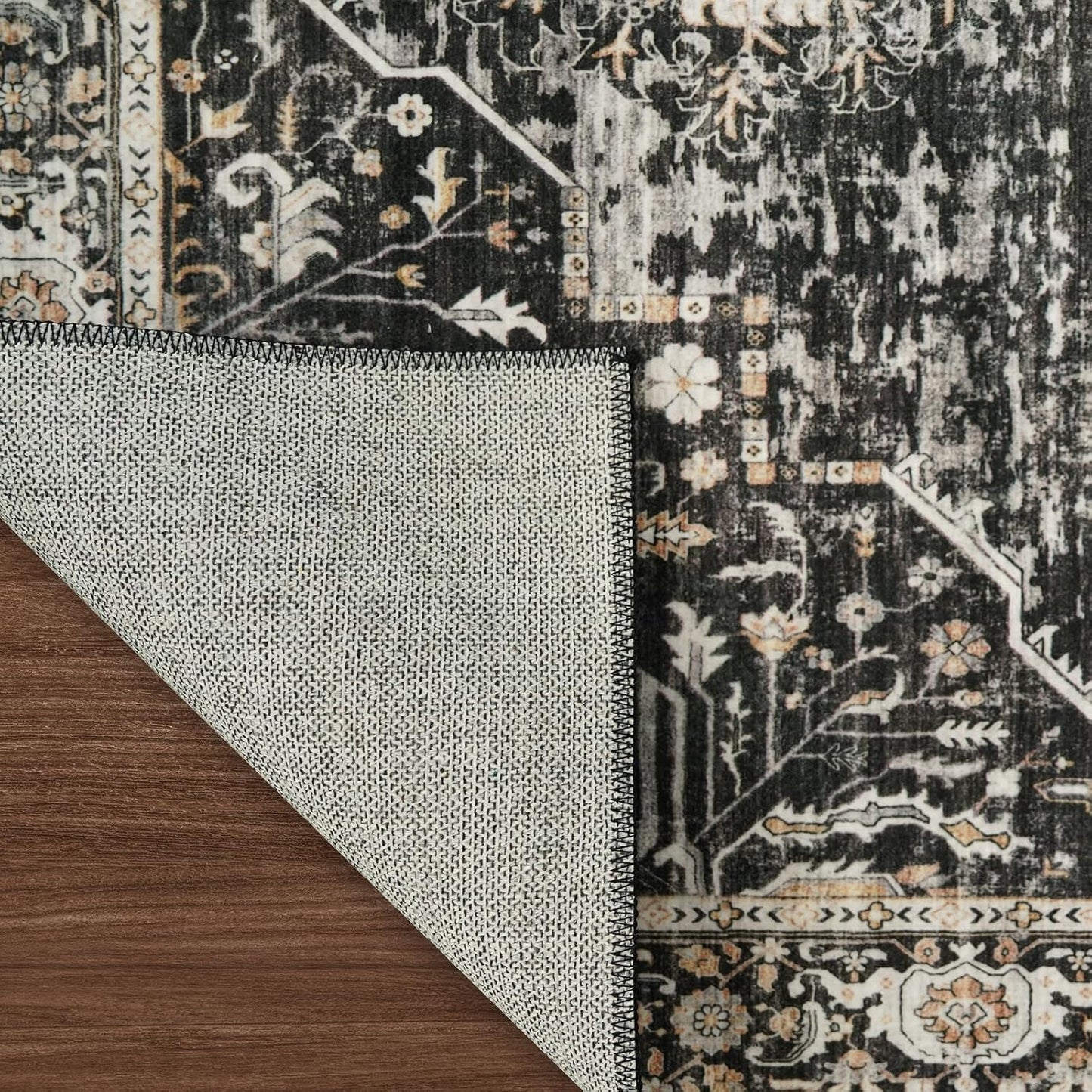 RUUGME Washable 2x3 Entryway Rug - Non-Slip Indoor Door Mat for Bathroom & Kitchen - Black Farmhouse Decor