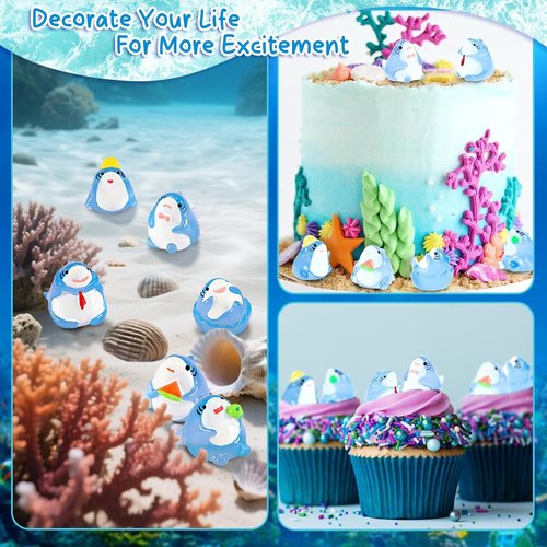 Exasinine Luminous Mini Shark Figurines - 6Pcs Glow-in-the-Dark Resin for Aquarium Decor & DIY Crafts