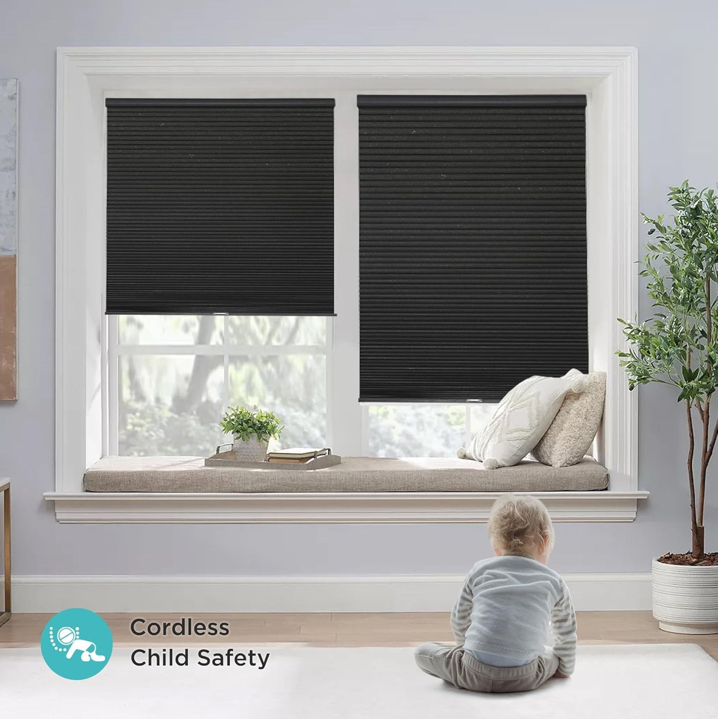 Joydeco Cellular Shades Cordless, Blackout Shades Cellular Blinds for Indoor Windows, Blackout Blinds Honeycomb Blinds Window Shades for Thermal Insulated & Noise Reduction (Black, 35" W x 64" H)