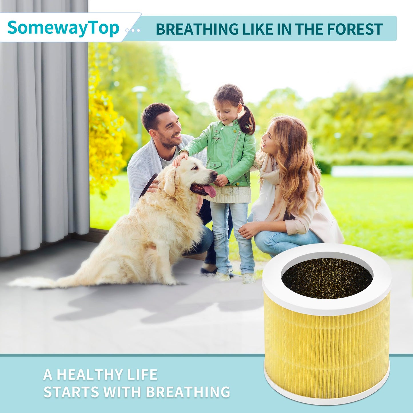 [Pet Filter] A1 Air Filter Replacement Compatible with Vewior Air Purifier Filter Replacement, Model HQSC-50, HQKJ-80, AMEIFU AP01W, KOIOS HQKJ-50 3-in-1 Filtration Efficient Air Cleaner 2 Packs