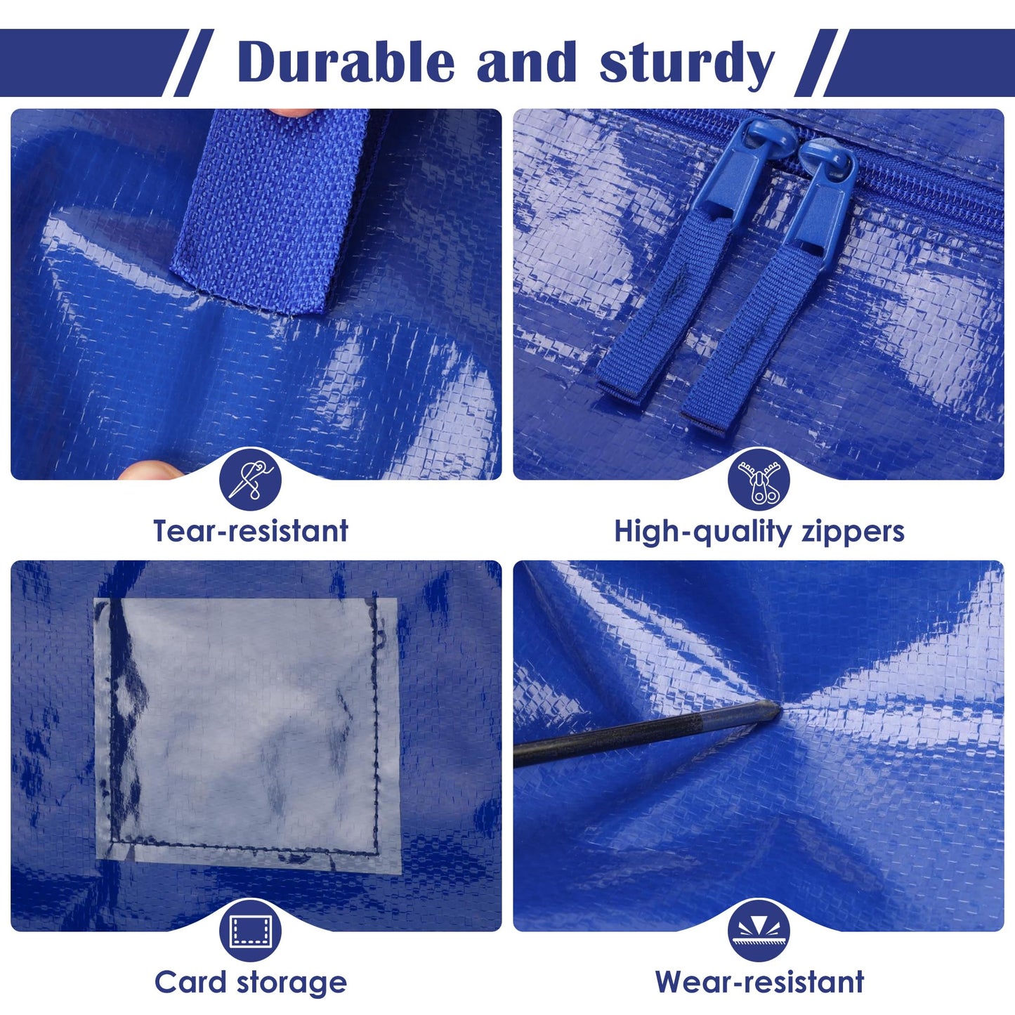 RMOHRO 12 Pack Moving Bags with Full-Open Side Zipper, Extra Large 93L Heavy Duty Waterproof Foldable Storage Totes for College Dorm, Moving & Home Organization Blue