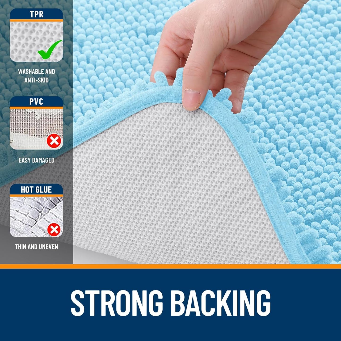 OLANLY Bathroom Runner Rugs - Soft Absorbent Chenille with Rubber Backing | Quick Dry, Machine Washable, 47x20, Sky Blue