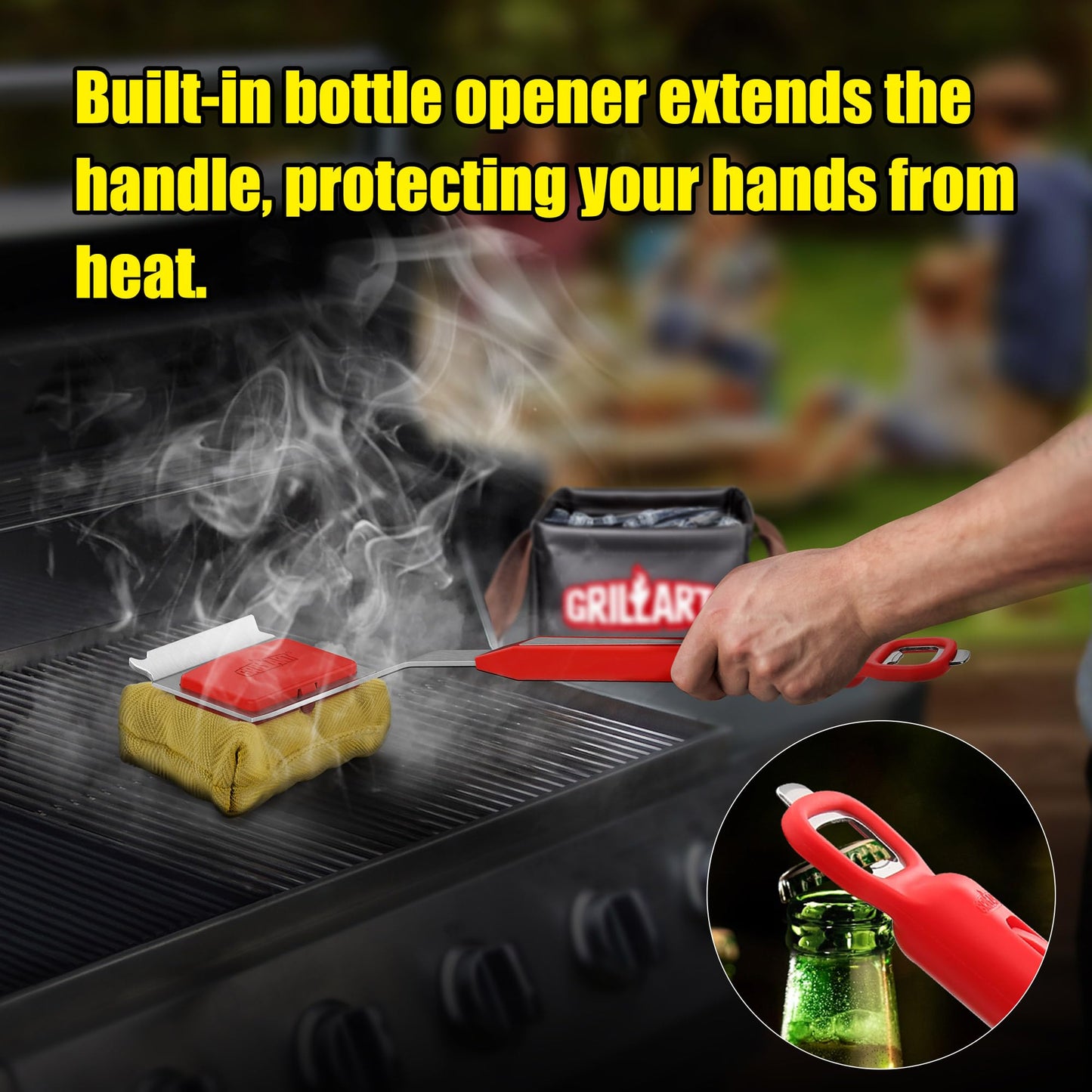 GRILLART Grill Brush Bristle Free, BBQ Accessory Bottle Opener, Heavy-Duty Mounts to Grill Brush Handle for Convenient Opening While Grilling – Ideal for BBQ Enthusiasts (Opener Only), Red