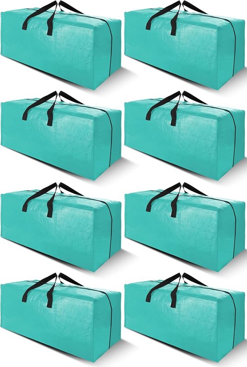 Cosy Family Extra Large Moving Bags - 8 Pack with Strong Handles & Backpack Straps, Space-Saving Storage Totes in Aquamarine