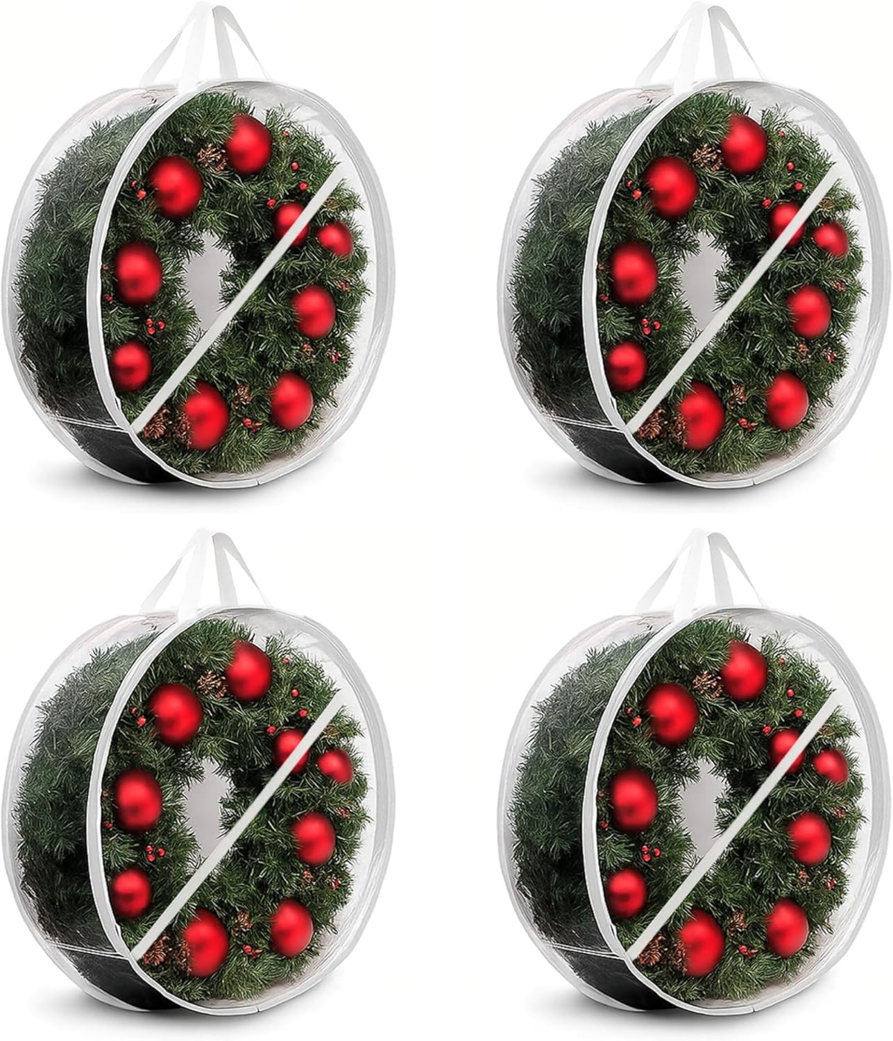 ProPik Christmas Wreath Storage Bag - Waterproof PVC Container for 24-Inch Wreaths | 4 Pack, Clear Design