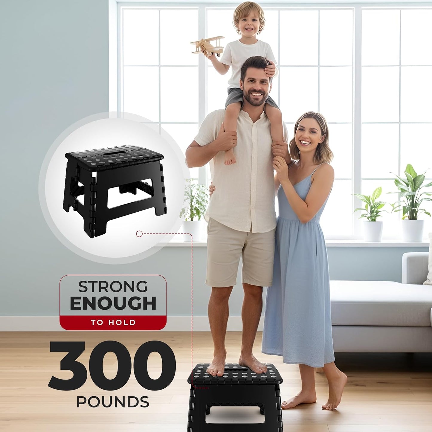 Utopia Home Folding Step Stool - 9-Inch Anti-Slip Design | Supports Up to 300 lbs - Versatile Black Stool for Kitchen & Bathroom Use
