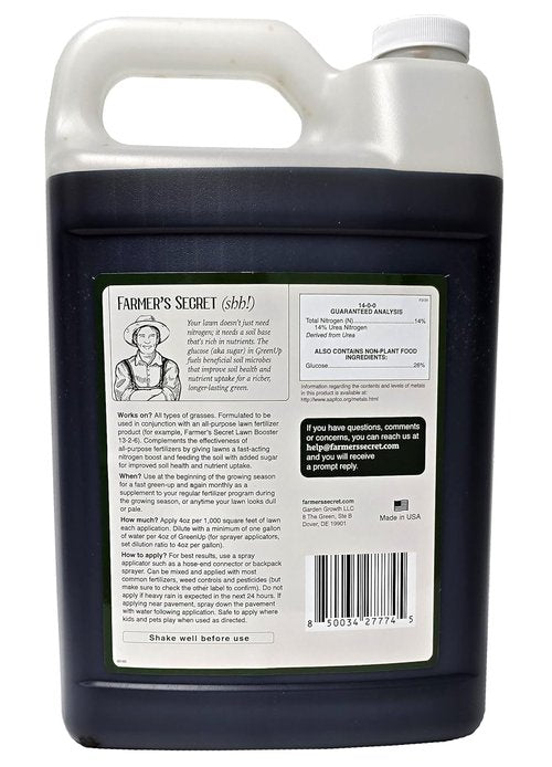 Farmer’s Secret Greenup Fertilizer - Super Concentrated High Nitrogen Formula - 128oz for Lush Lawns & Turfs