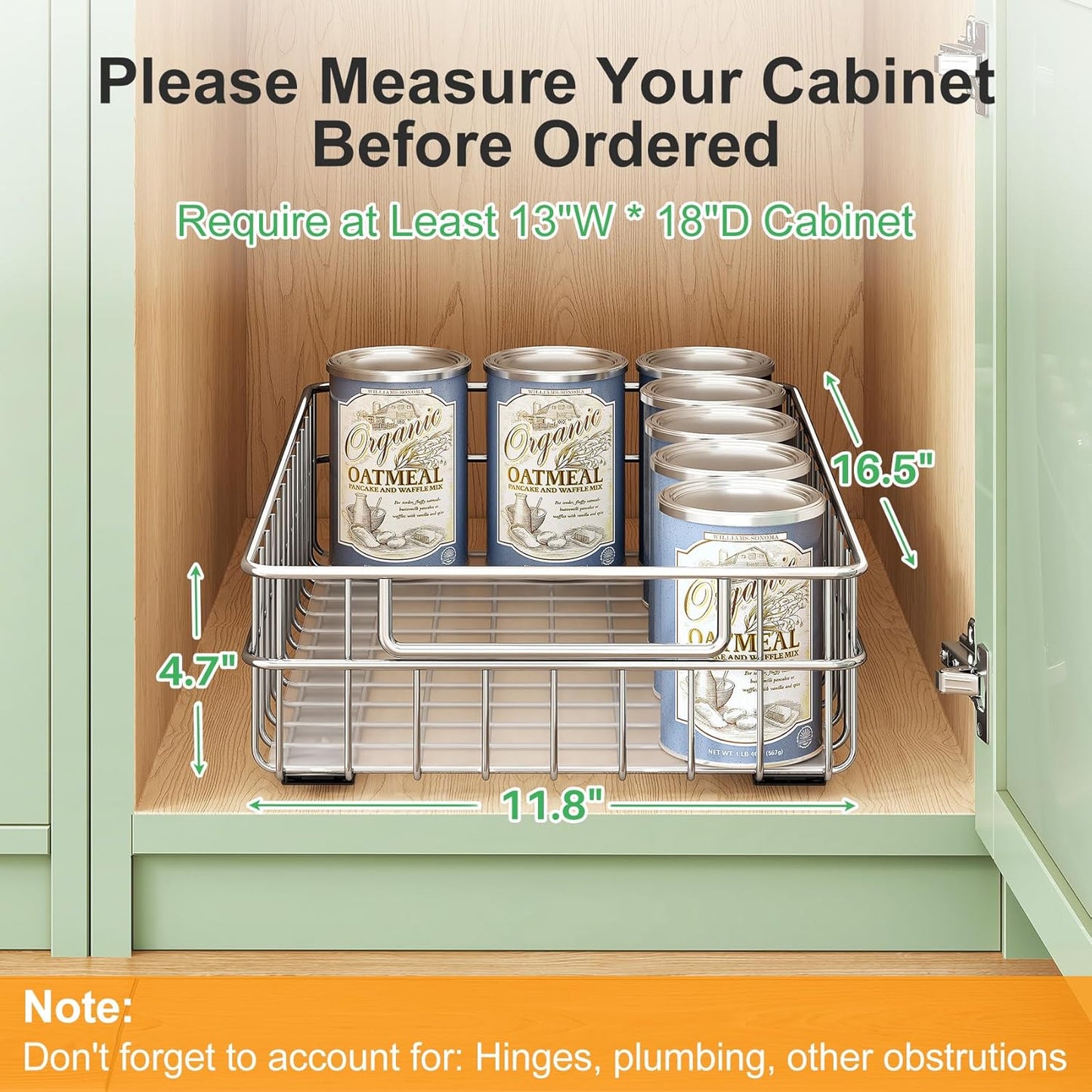 Pull Out Cabinet Organizer - Stainless Steel 2-Pack Slide-Out Drawers with Silent Full-Extension Slides | Versatile Spice Storage for Kitchen, Pantry, and Bathroom
