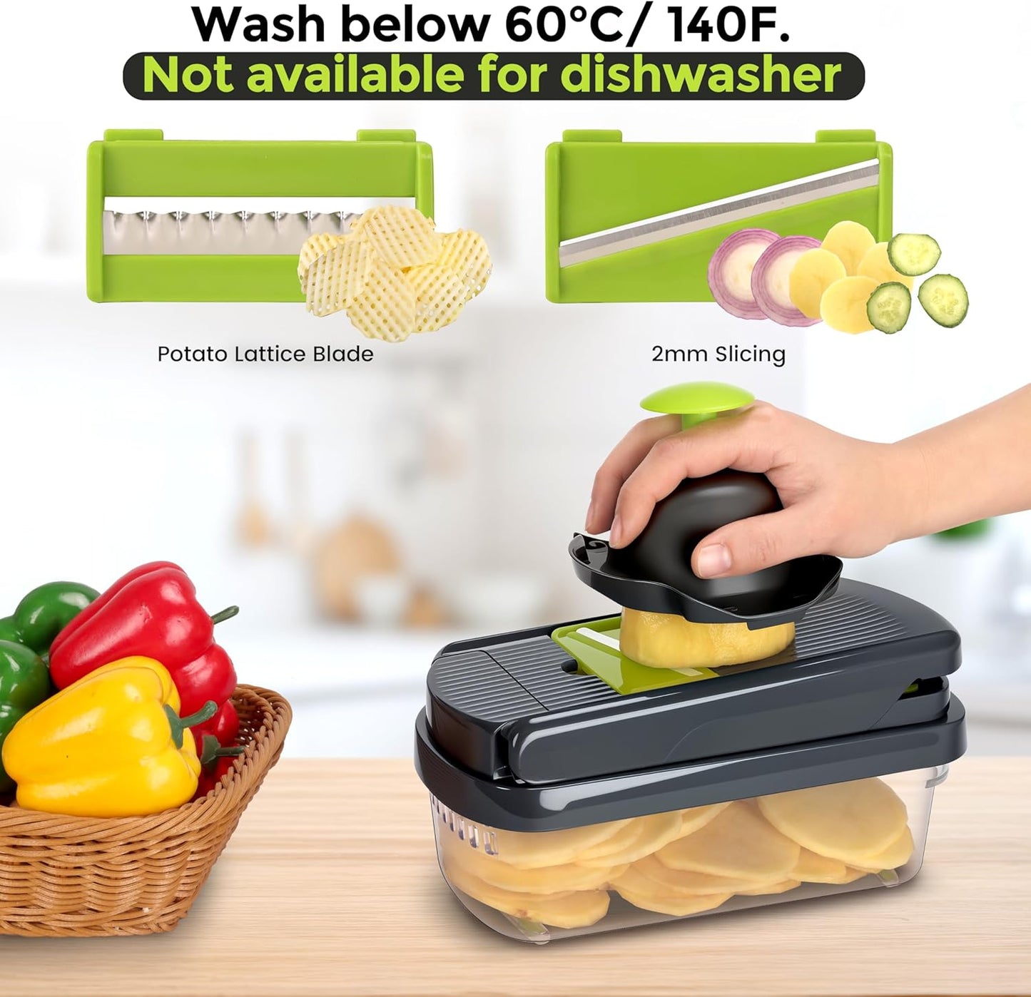 Yusshn Vegetable Chopper - 12-in-1 Multifunctional Food Processor with 7 Blades | Grey Kitchen Essential