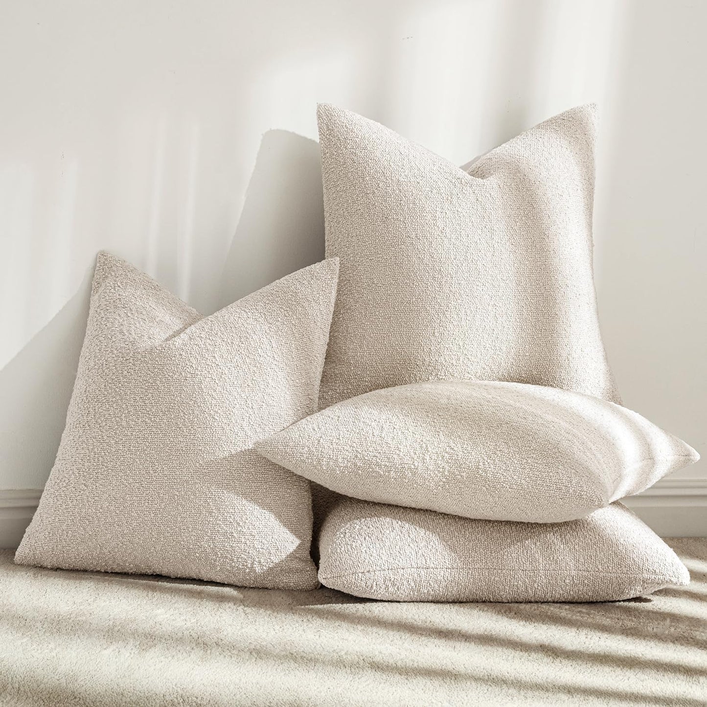 MIULEE Decorative Boucle Throw Pillow Covers - Soft Beige Accent | Pack of 4, 18x18 Inch for Modern Home Decor