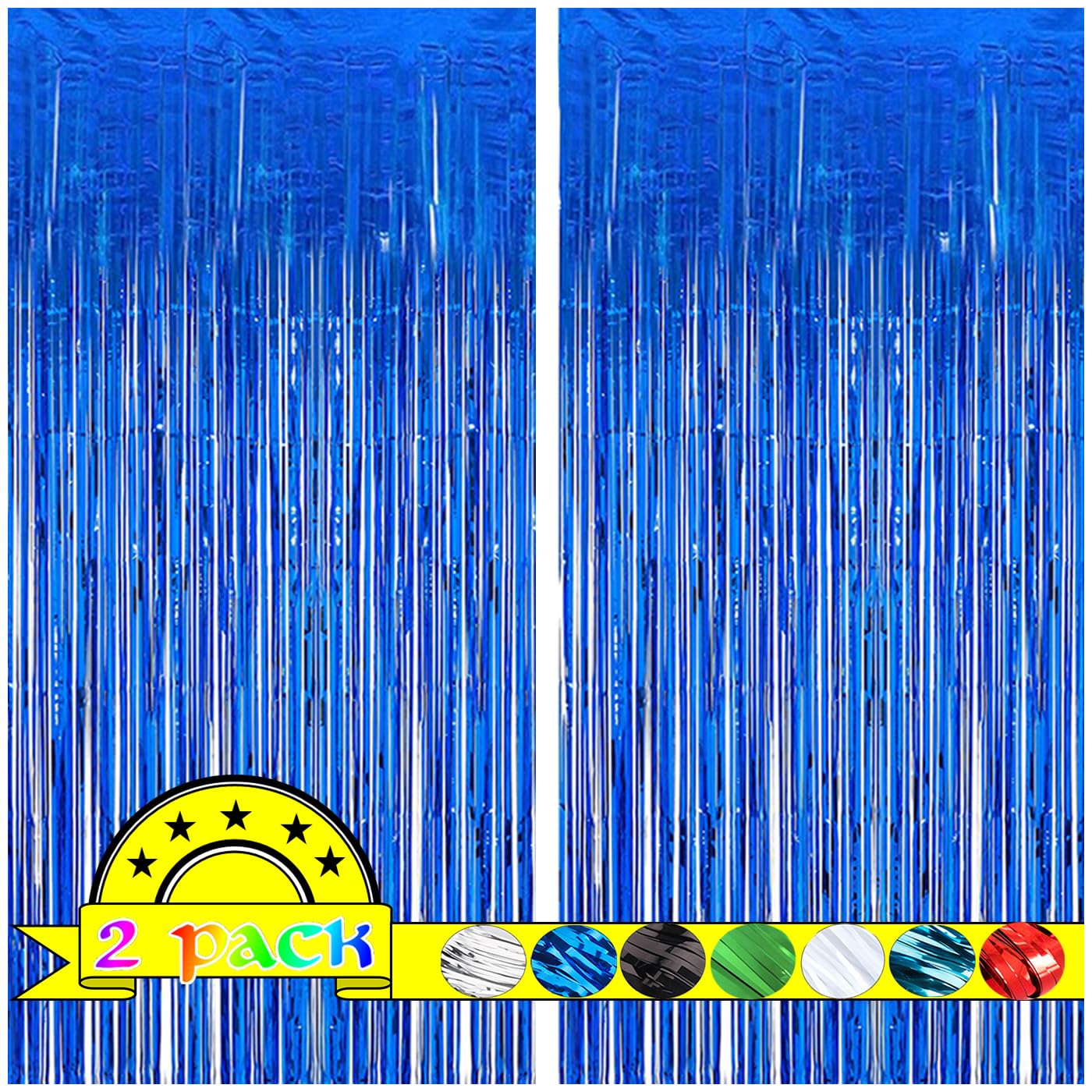 2 Pack Blue Door Streamers Party Decorations 3.3ft x 6.6ft,Blue Tinsel Foil Fringe Streamers Backdrop for Birthday,Graduation,Ocean Themed Party Decorations,Door Fringe Curtains for Birthday Party