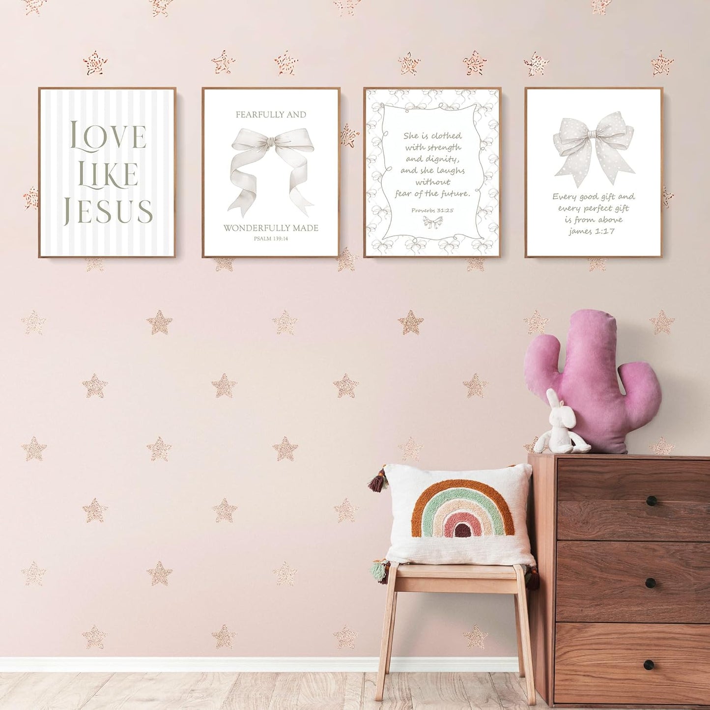 LARTSFRO Coquette Beige Bow Wall Art - Inspirational Christian Decor for Bedroom & Bathroom | Set of 4 Unframed 10x8 Inch Prints