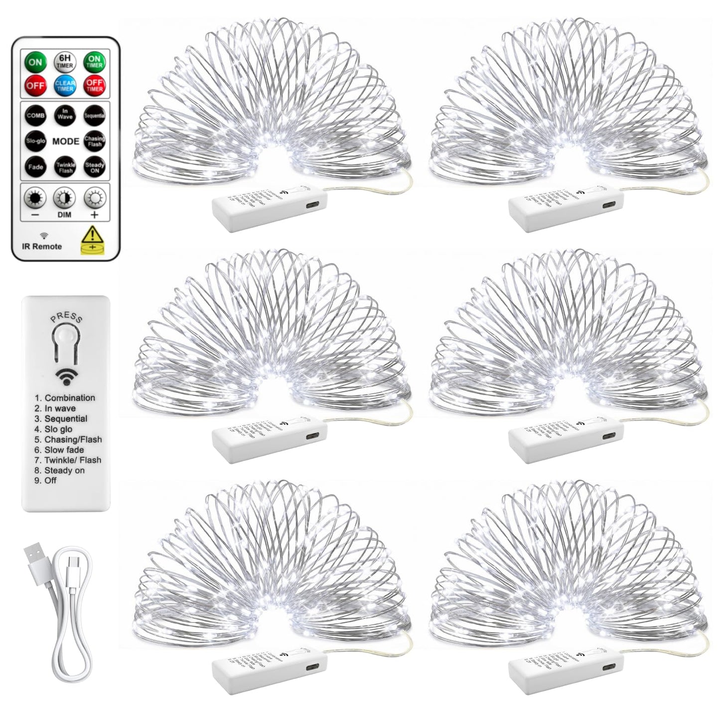 HXWEIYE 6 Pack Rechargeable Fairy Lights Battery Operated with Remote & DIY Timer, 7ft 20LED Mini Twinkle String Light for Mason Jar DIY Wedding Table Centerpieces Party Bedroom Christmas (White)