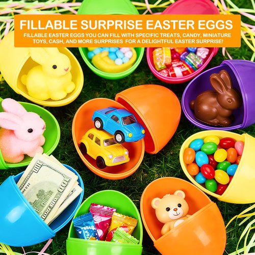 AMENON 3.1" Large Plastic Easter Eggs Bulk Easter Basket Stuffers Essentials 50 Pack Surprise Egg Empty 6 Spring Colors for Kids Toddlers Jumbo Fillable Eggs Hunt Games Party Favors Filling Treats