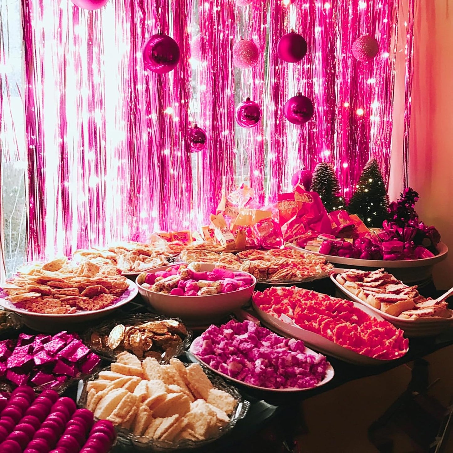 PartyWoo Hot Pink Foil Fringe Curtain - 8.2ft Magenta Tinsel Backdrop for Birthday & Bachelorette Parties
