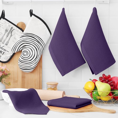 Homaxy 100% Cotton Waffle Weave Kitchen Dish Cloths, Ultra Soft Absorbent Quick Drying Dish Towels, 12 x 12 Inches, 8-Pack, Eggplant