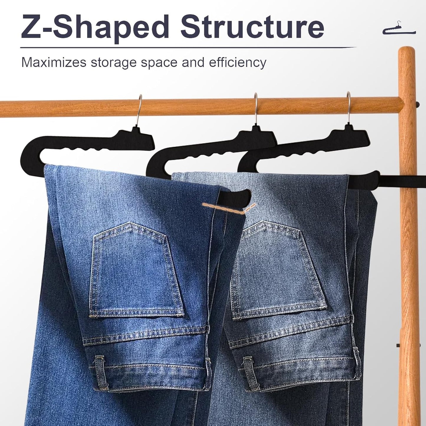 Velvet Pants Hangers - 16 Pack Black Non-Slip Hangers with 360° Swivel Hook | Space-Saving for Heavy Pants & Jeans