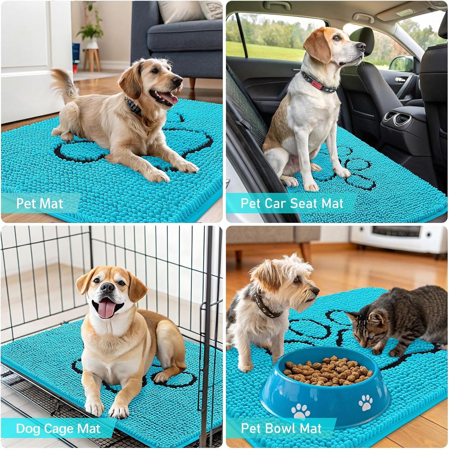 OLANLY Dog Door Mat - Absorbent Non-Slip Mud Mat for Paws | Aqua Blue, 30x20 Inches, Quick Dry Chenille