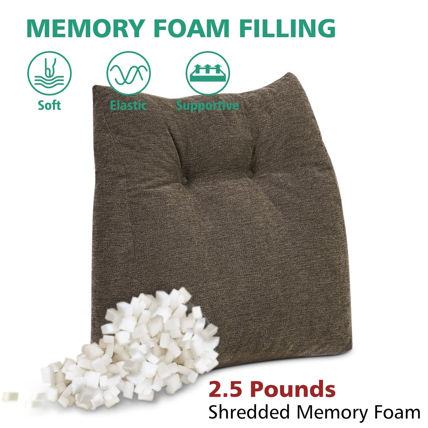 Shinnwa Lumbar Support Pillow for Office Chair, Memory Foam Back Support Pillow for Back Pain Relief, Car, Chair and Couch, 15x17.5x4.5in, Brown