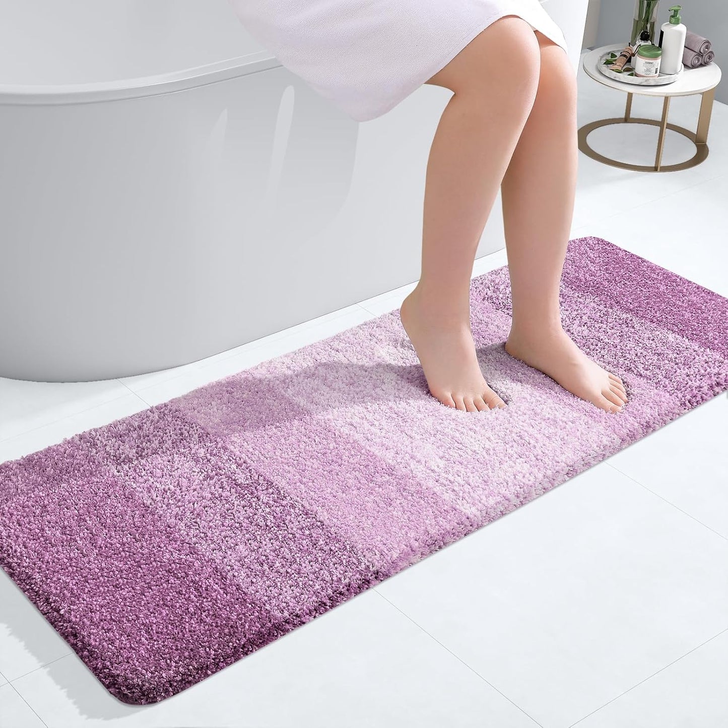 OLANLY Bathroom Runner Rug - Extra Soft Microfiber Mat with Rubber Backing | 47x17, Quick Dry, Pinkish-Purple