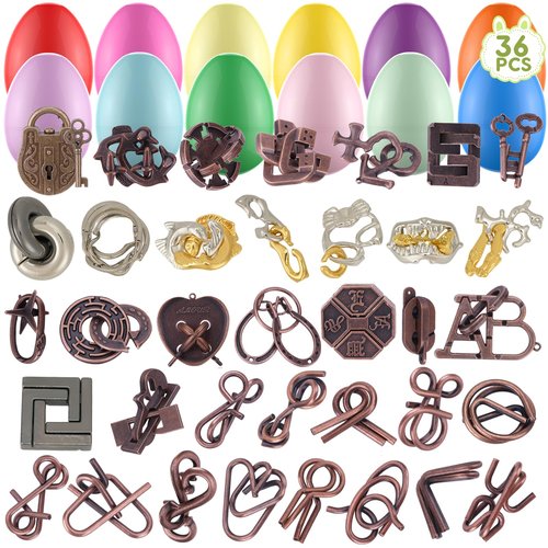 36 Pack Easter Eggs Filled with Brain Teaser Puzzles Toys, Easter Basket Stuffers for Kids Teens Adults, Easters Egg Fillers for Kids Teens Adults, Easters Eggs Hunt Game, Classroom Prize Supplies