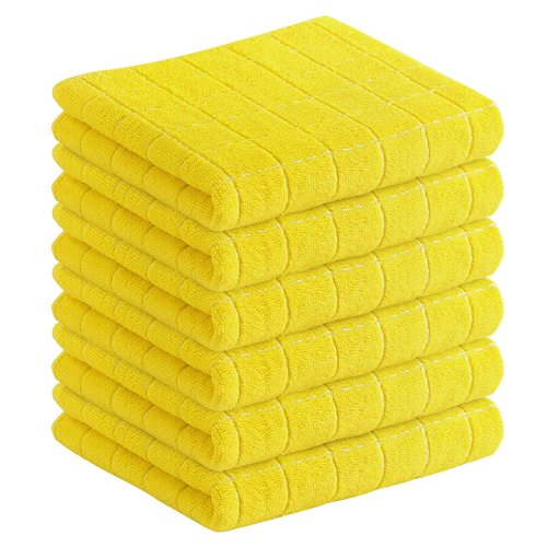 Homaxy 100% Cotton Terry Kitchen Towels(Yellow, 13 x 28 inches), Checkered Designed, Soft and Super Absorbent Dish Towels, 6 Pack