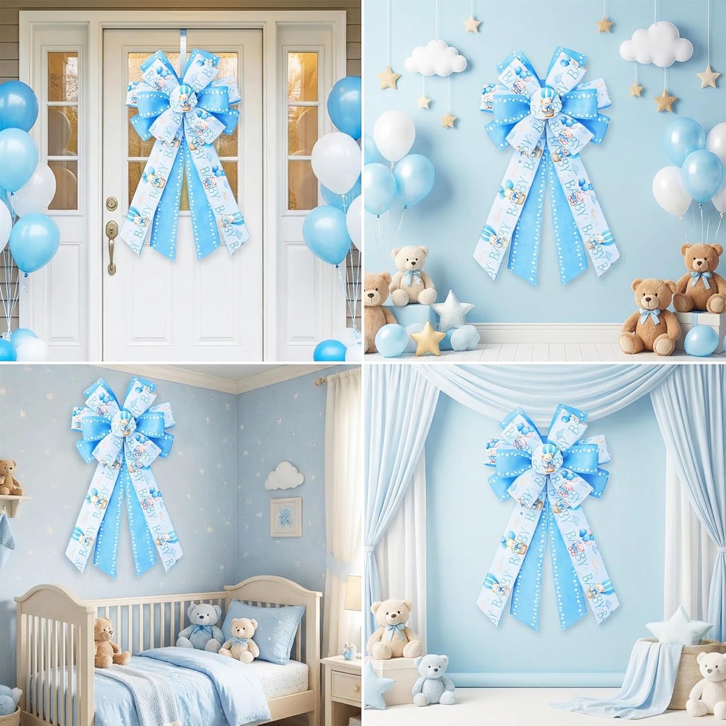 Skiennix Large Baby Shower Bows - 20x11 Inch Baby Blue Decorative Ribbons for Wreaths & Home Decor
