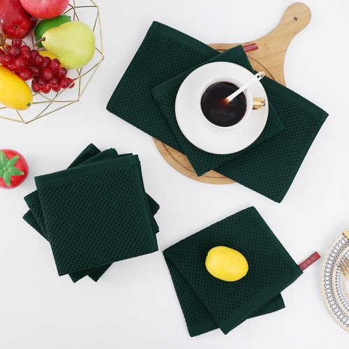 Homaxy 100% Cotton Waffle Weave Kitchen Dish Towels, Ultra Soft Absorbent Quick Drying Cleaning Towel, 13 x 28 Inches, 8-Pack, Blackish Green