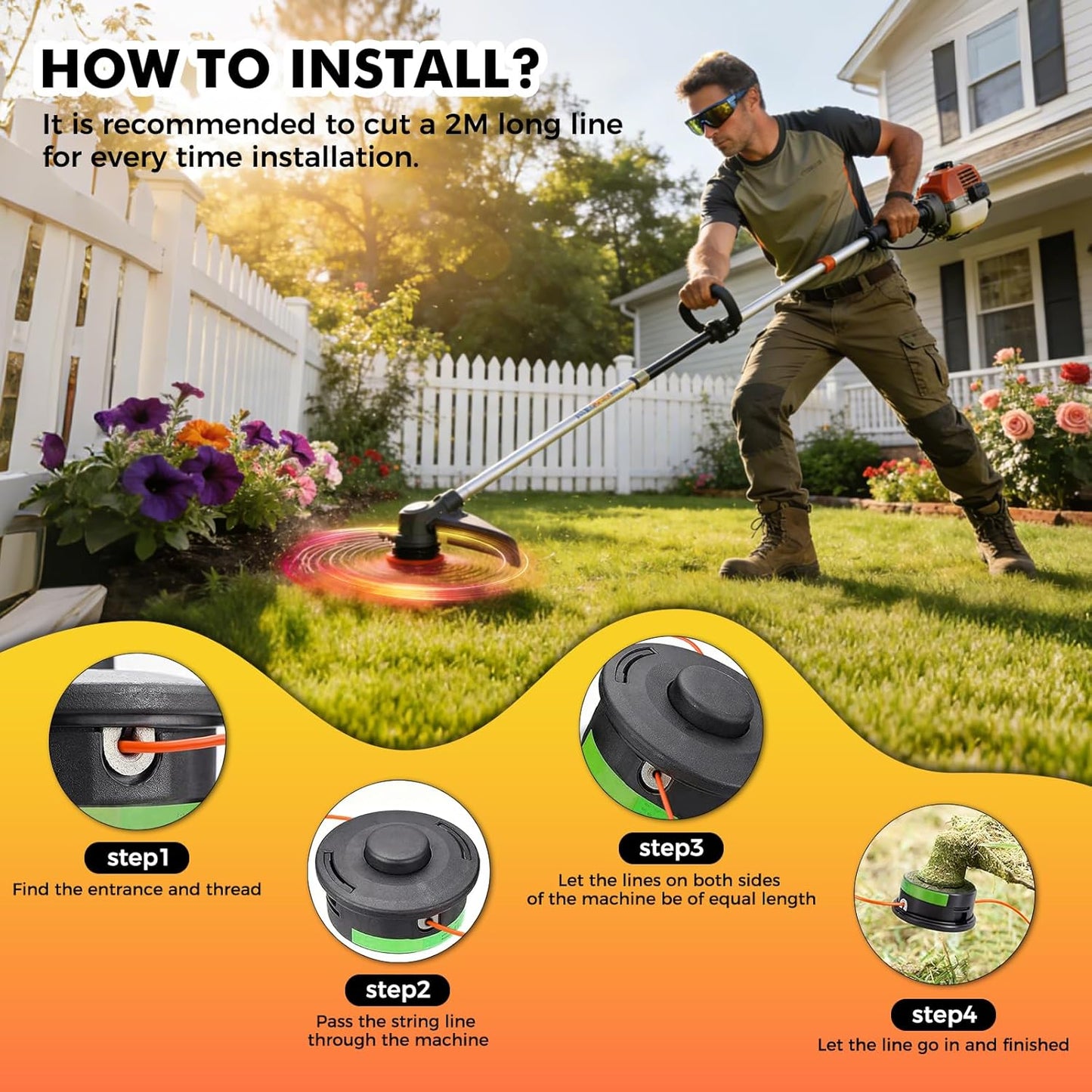 Skiennix 0.095" String Trimmer Line - Heavy Duty Round Orange Nylon, 1391ft for Lawn Edging & Thick Weeds